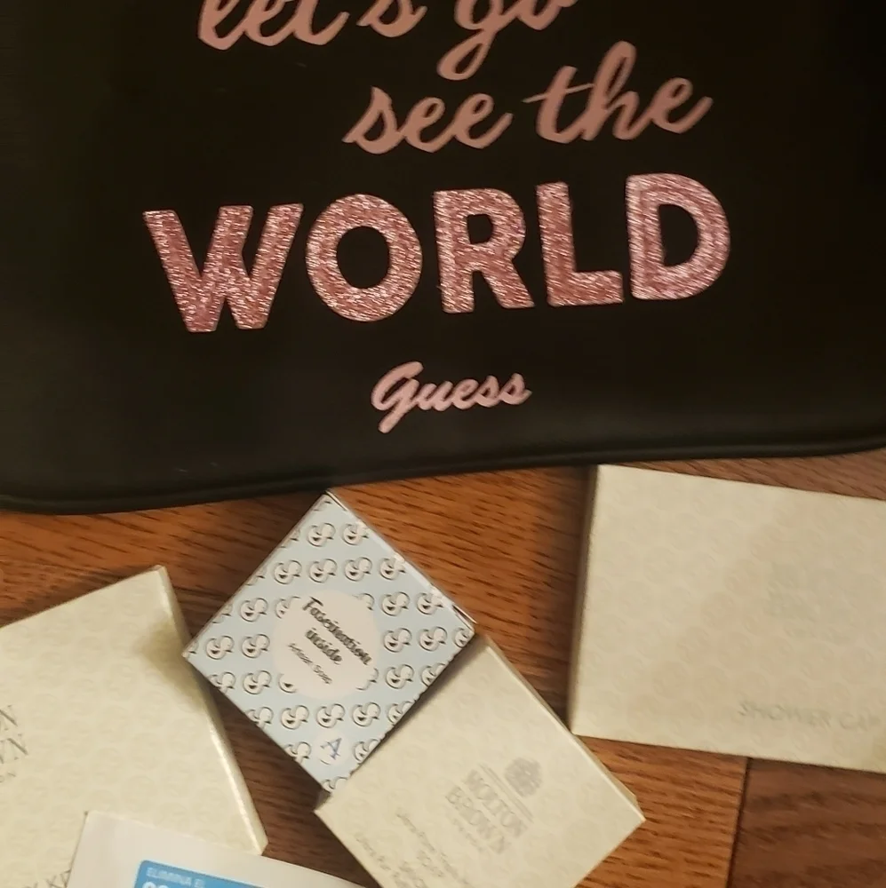 Guess Wristlet/Make-up Bag + Travel Bundle (9 pcs)